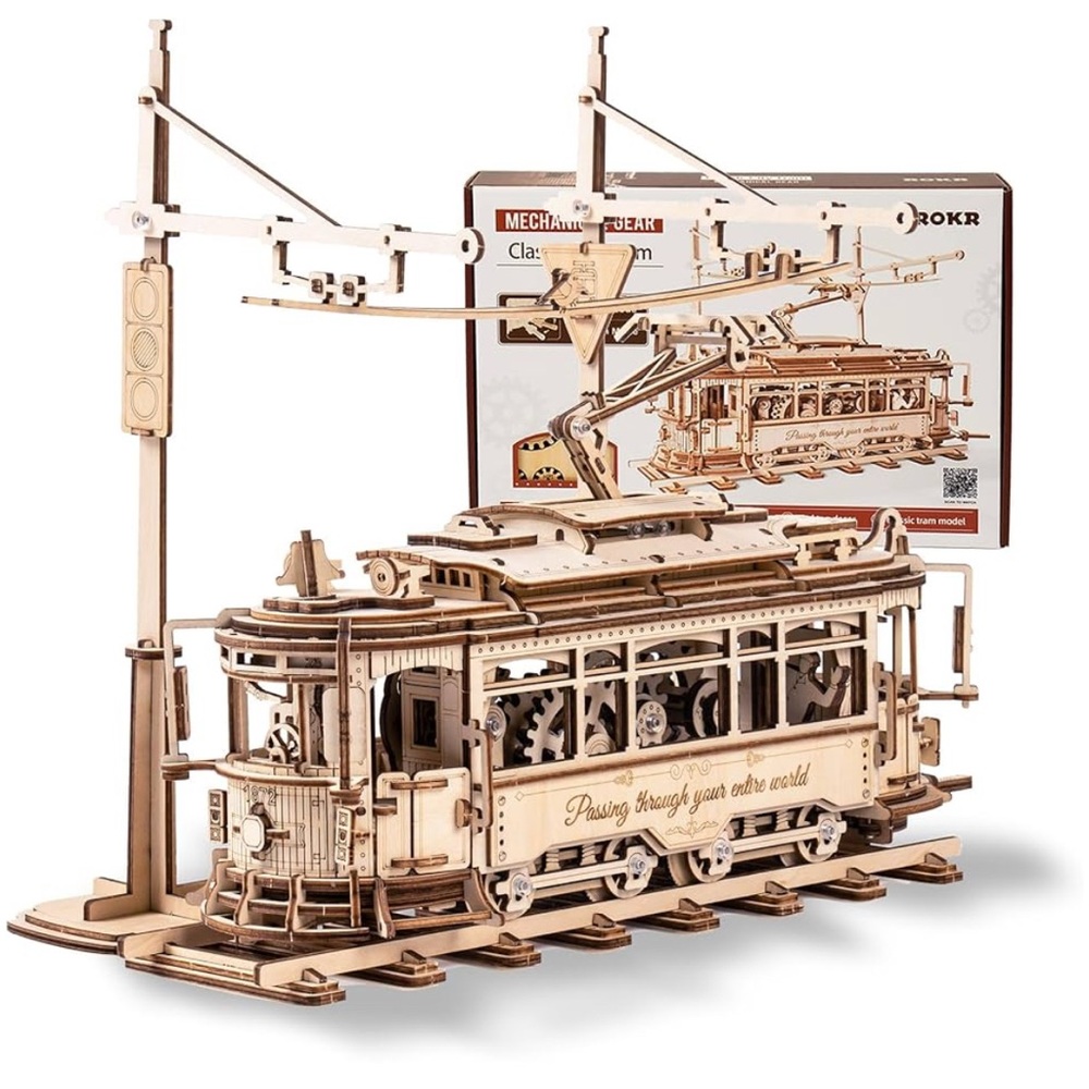 ROKR 3D Mechanical Gear Wooden Tram Puzzle - Classic City Tram